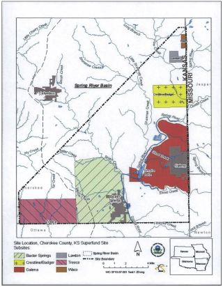 Site locator map of Cherokee County NPL Superfund Site