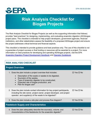 Risk Analysis Checklist for Preparing Biogas Project Plans