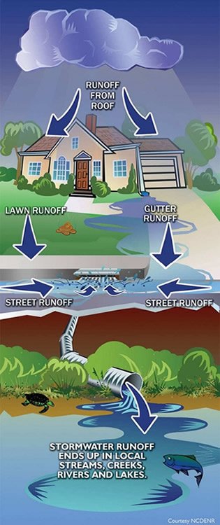 Diagram illustrating where stormwater runoff goes. (Courtesy of NCDENR)
