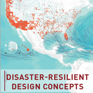 Cover of Disaster-Resilient Design Concepts, showing a map of the US