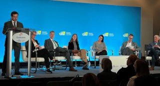 This is a picture of Rick Kessler and Nena Shaw of EPA with others on stage at the EPA battery session at the Consumer Electronics Show in Las Vegas in January 2024.