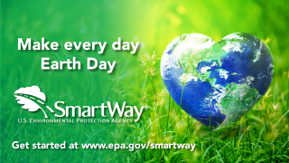 This graphic displays the SmartWay logo with a picture of a heart shaped earth. 