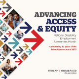 Advancing Access and Equity graphic from DOL related to the National Disability Employment Awareness Month 