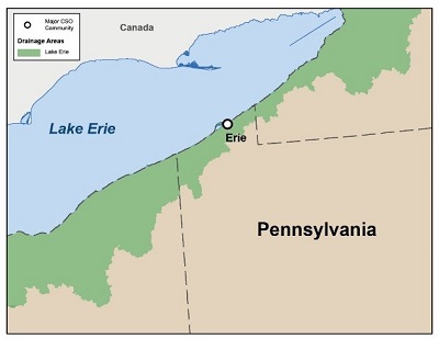 Map of CSO communities in Pennsylvania that drain to the Great Lakes Basin