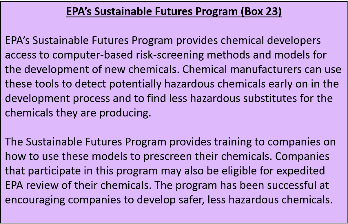 EPA’s Sustainable Futures Program (Box 23)