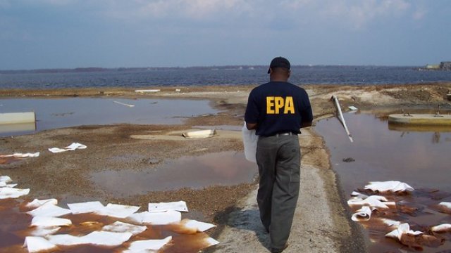 EPA employee walking toward water