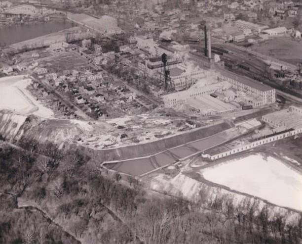 Aerial view of the former Keasbey and Mattison manufacturing facilities and waste disposal areas. (1930s)
