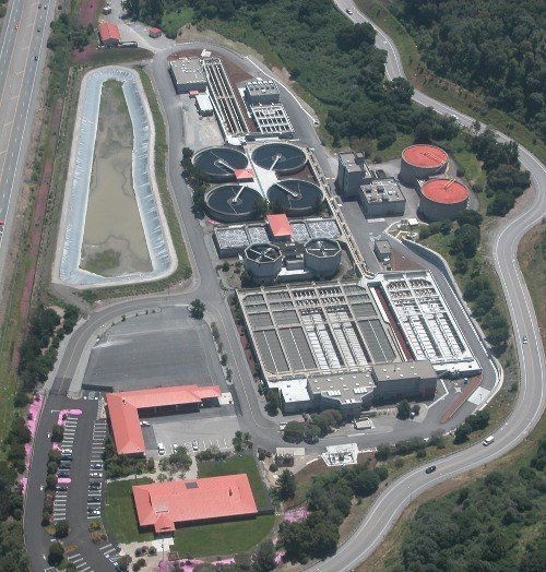 Aerial photo of the Central Marin Sanitation Agency in San Rafael, CA.