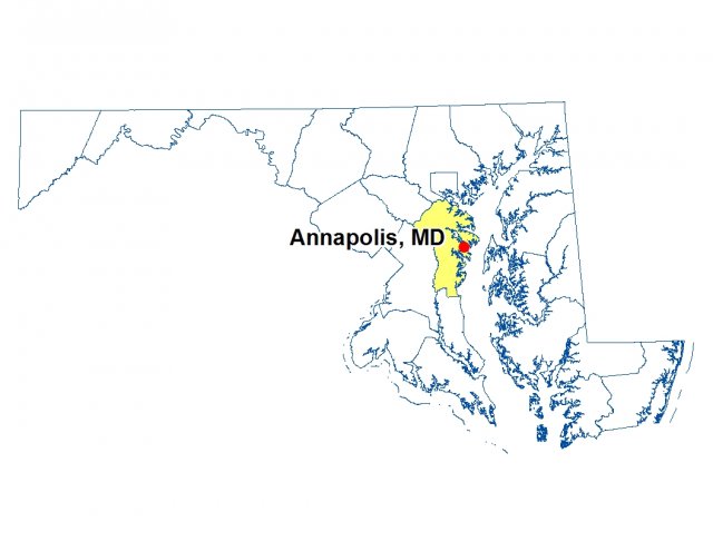 Map Highlighting the Location of Annapolis, Maryland