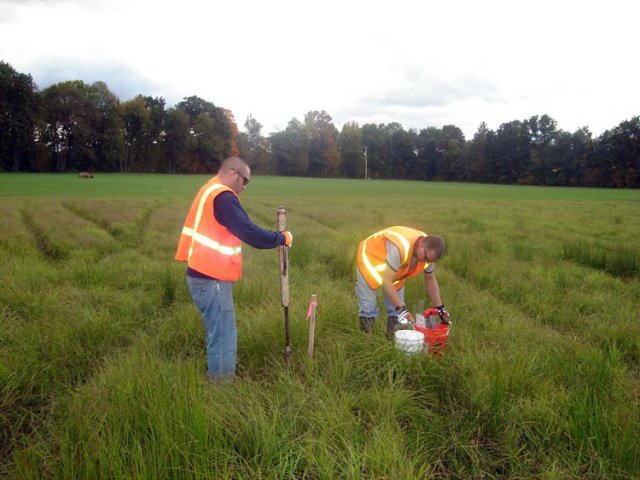 Taking a soil sample is a simple and routine process. Samples are collected using hand tools, such as a hand auger, and result in a 2-inch diameter hole. After each sample is taken, the hole is filled in.