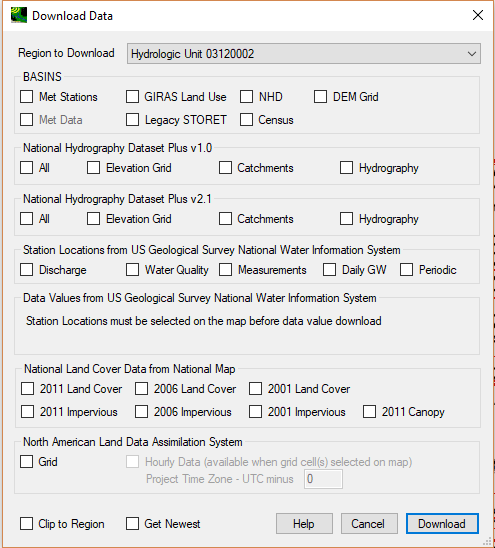 Screen image download BASINS data