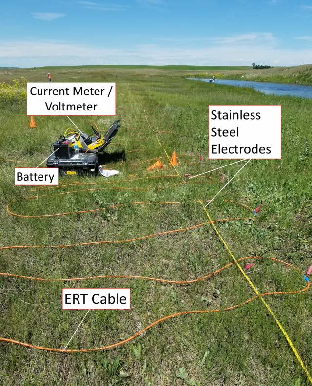 Picture of electrical resistivity field data acquisition
