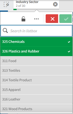 Screenshot of EasyRSEI dashboard with chemicals and plastic and rubber industry sectors selected
