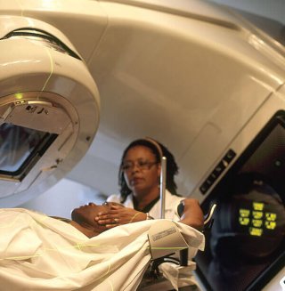 Person receiving radiation therapy. Clicking on the image links to a larger version of the image.