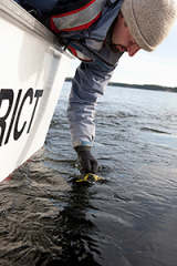 Scientist collecting water sample