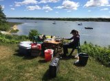 Researcher studying effects of sewering in Falmouth. Photo courtesy of USGS