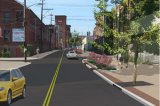 Photo of street with green stormwater improvements in Pawtucket, RI