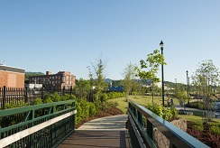 People enjoy an early summer evening walk at Founders Park, a greenspace inaugurated in 2014 in Johnson City, Tennessee