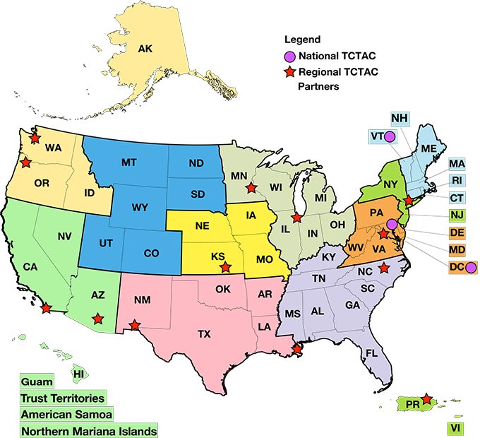 Map of the US and territories with TCTAC Awardees highlighted. Full detail and list of selectees follows