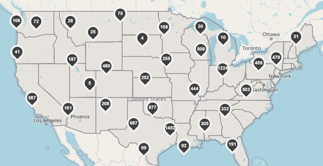 Map of GHGRP facilities in FLIGHT