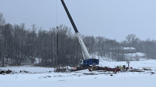Pile driving has been completed for the new Unnamed Creek railroad bridge.