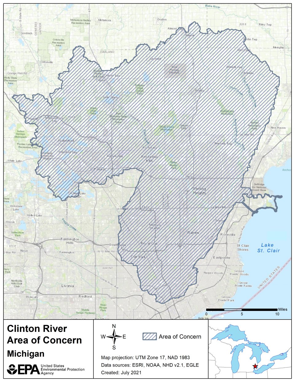 Clinton River AOC Boundary Map