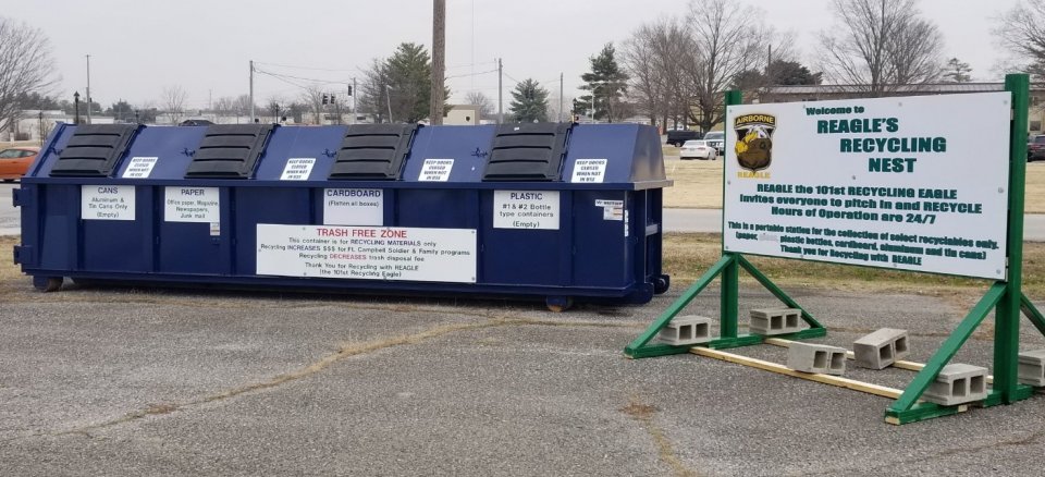 Photo of the recycling area at Ft. Campbell.