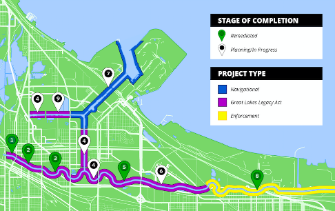 The location of Lake George Canal with remediation and restoration work signified as #9. 