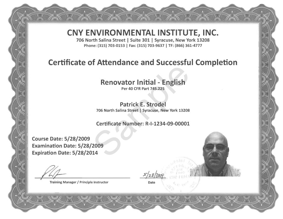sample renovator initial certificate