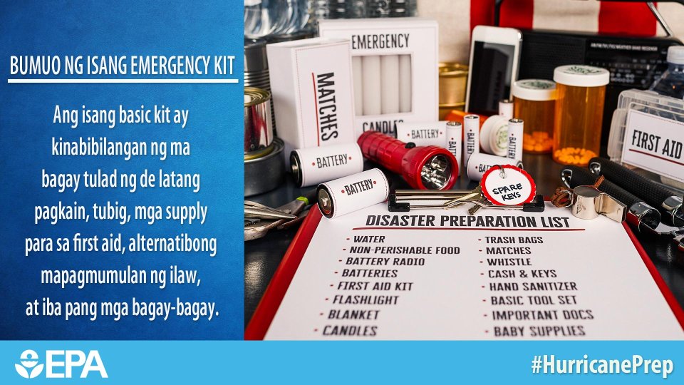 infographic with articles for an emergency kit and list of items