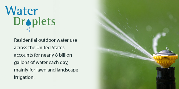 Residential outdoor water use in the United States accounts for nearly 8 billion gallons of water each day, mainly for landscape irrigation.