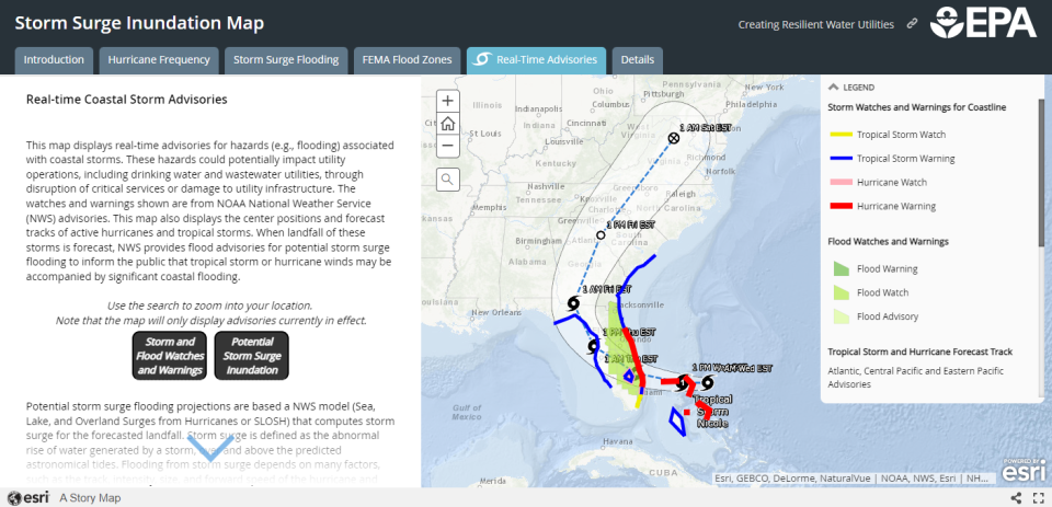 Screenshot of the "Storm surge inundation" storymap