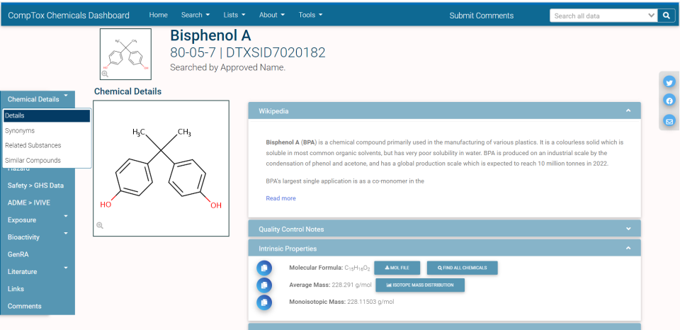 Wikipedia on the CompTox Chemicals Dashboard: Connecting Resources