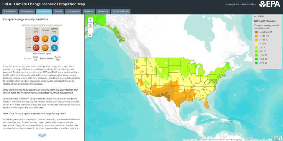 screenshot of the climate scenarios projection map