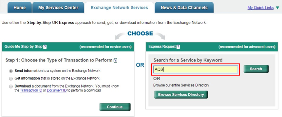 Screenshot of how to search for a service in the ENSC