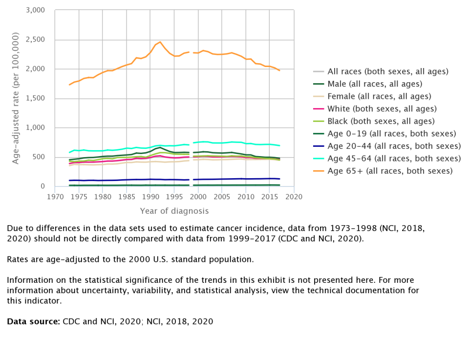 Graph showing the age-adjusted cancer incidence rates