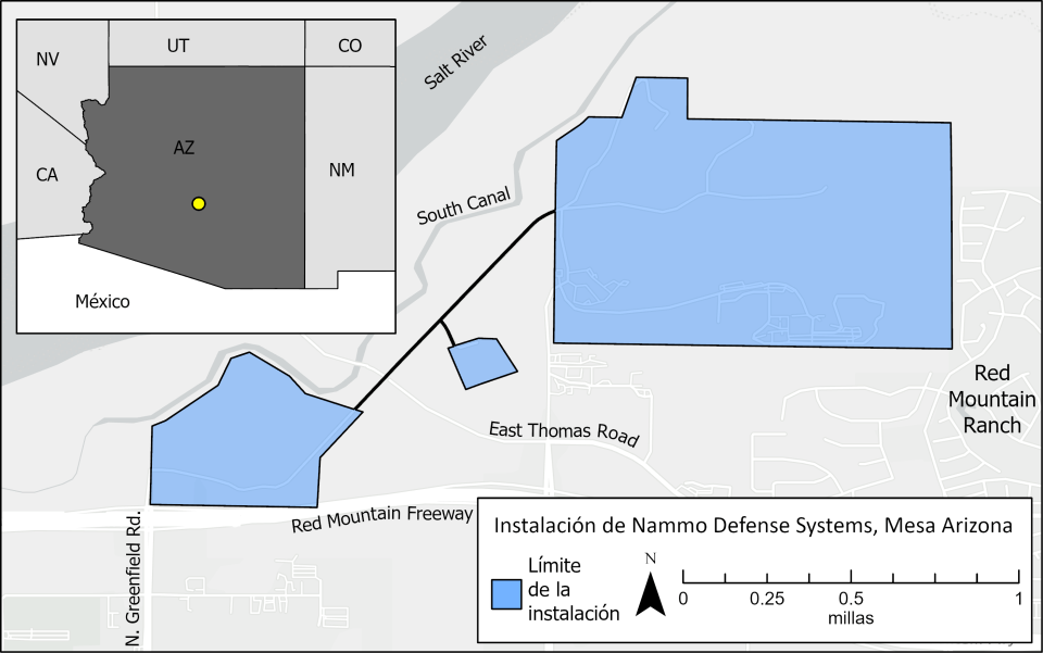 El sitio de Nammo Defense Systems está en la zona norte de Mesa, Arizona.