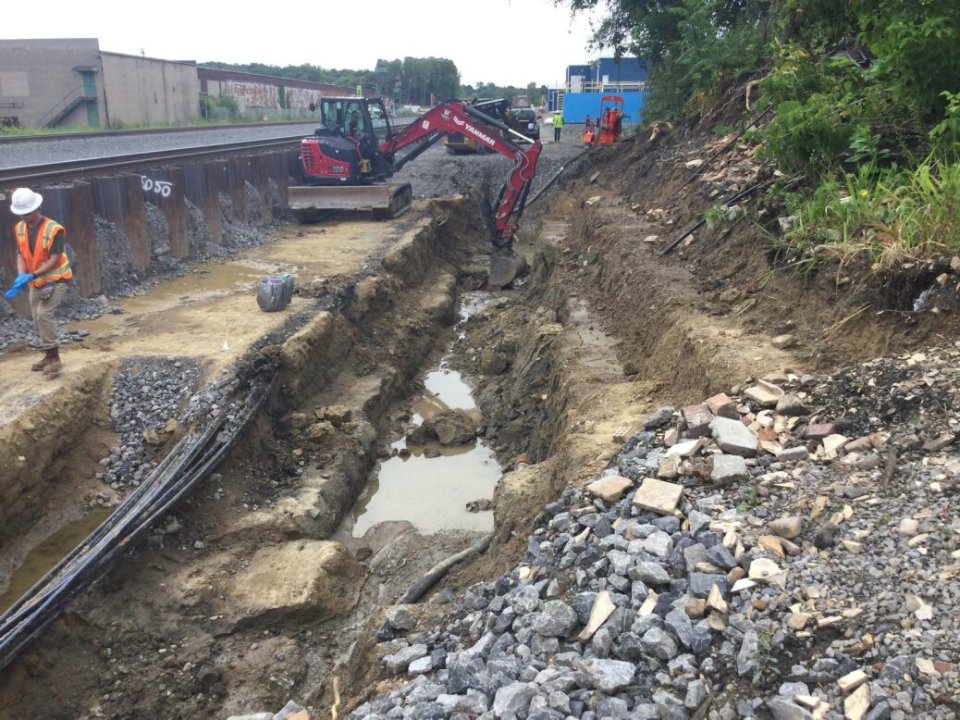South Ditch excavation next to railroad tracks