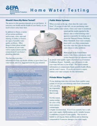 Fact sheet on Home Water Testing