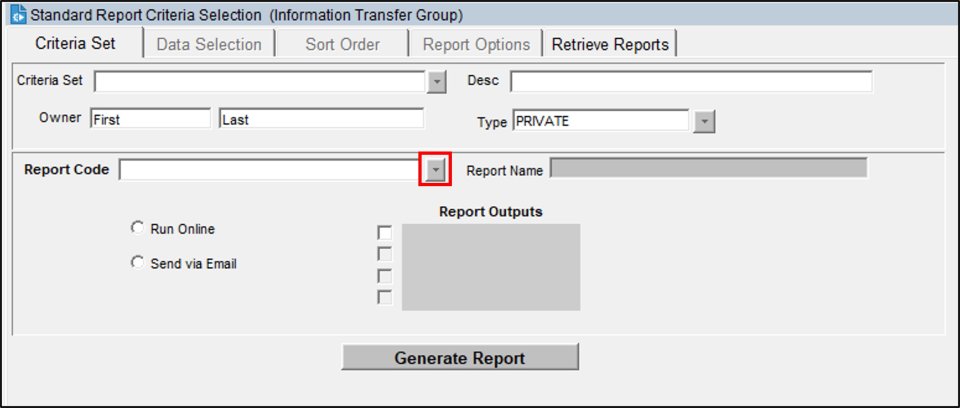 screenshot highlighting where to click to pick what type of report to run in AQS