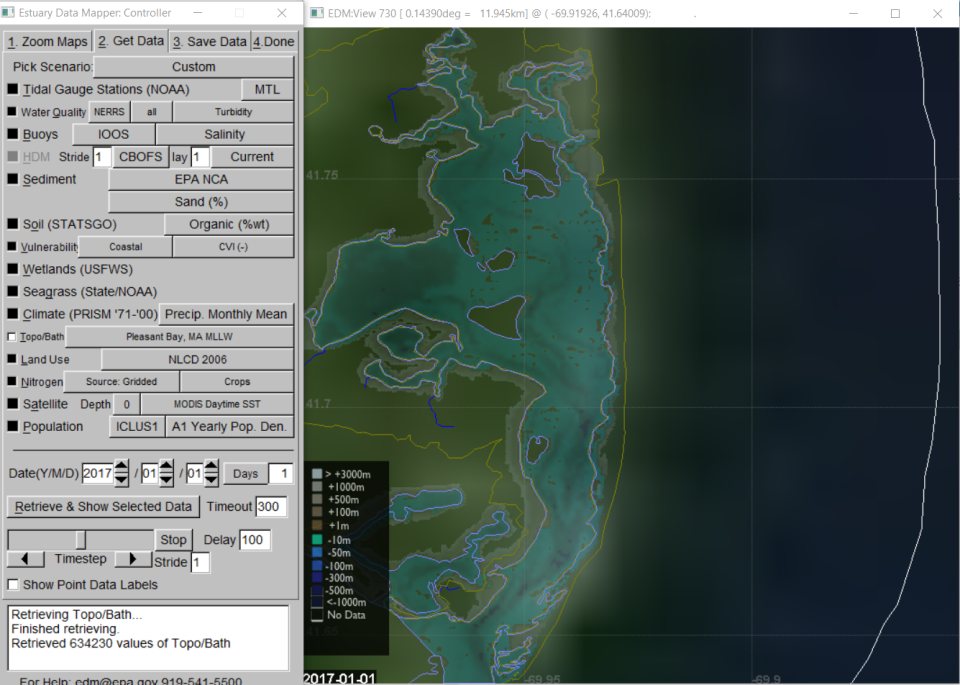 Estuary Data Mapper screenshot showing topobathymetry boundaries