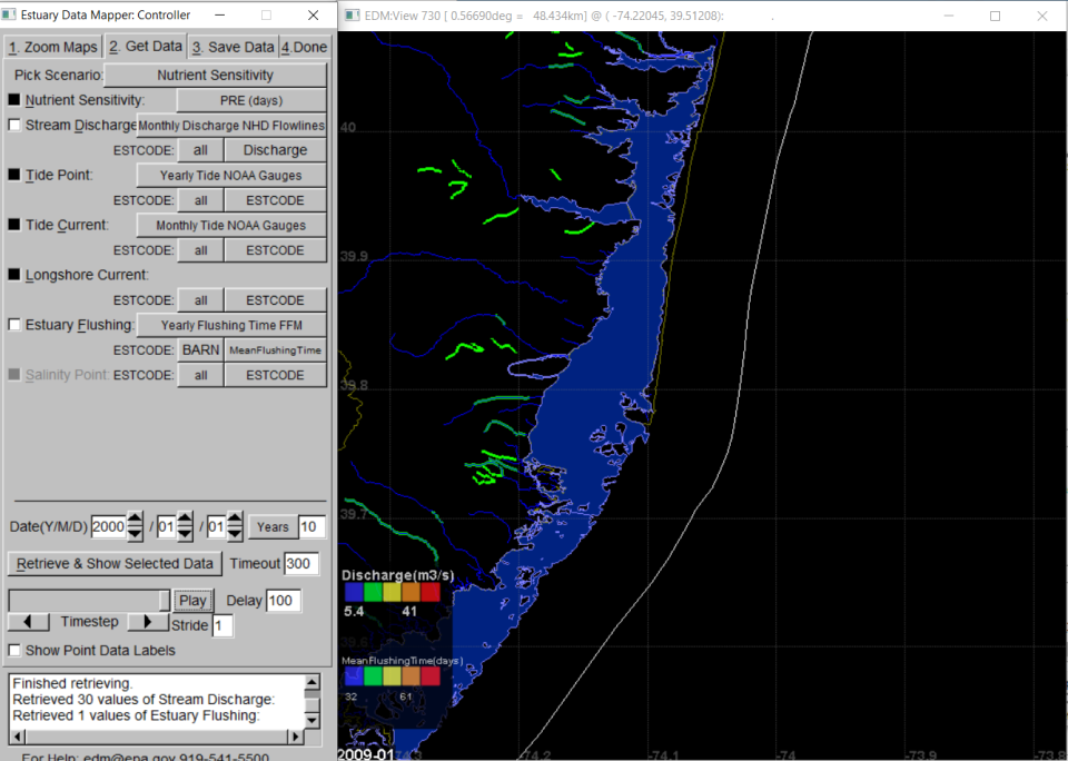 Estuary Data Mapper screenshot of freshwater discharge 