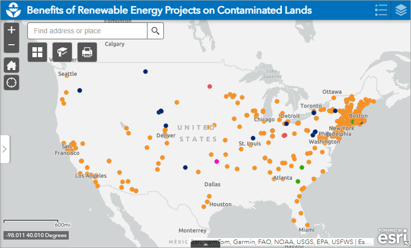 Benefits of renewable energy projects on Contaminated Lands App screen capture