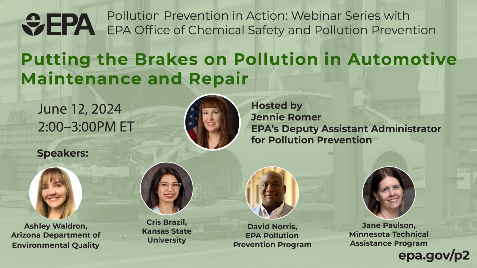 Graphic for webinar on preventing pollution in the automotive maintenance and repair sector