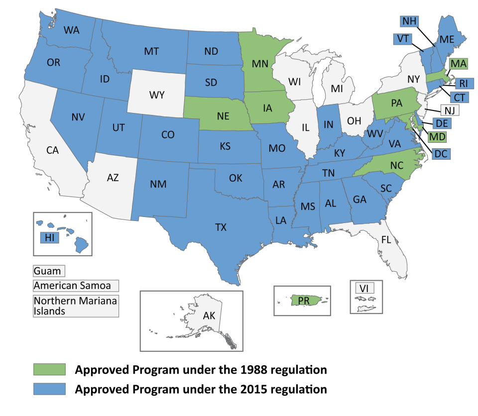 Map showing states with approved programs.