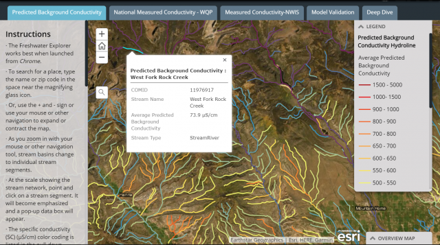 Screenshot of the Freshwater Explorer Predicted Background Conductivity