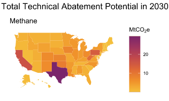 Map showing states with highest CH4 abatement potential in 2030.