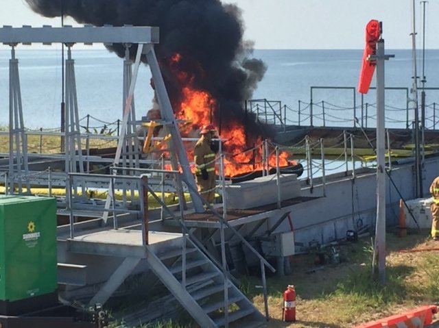 In situ burn of Residual Marine Fuel oil at the Joint Maritime Test Facility in Little Sand Island, Mobile, Alabama. Photo courtesy of EPA’s Mace Barron.