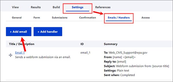 Example showing how to add an email handler to the form