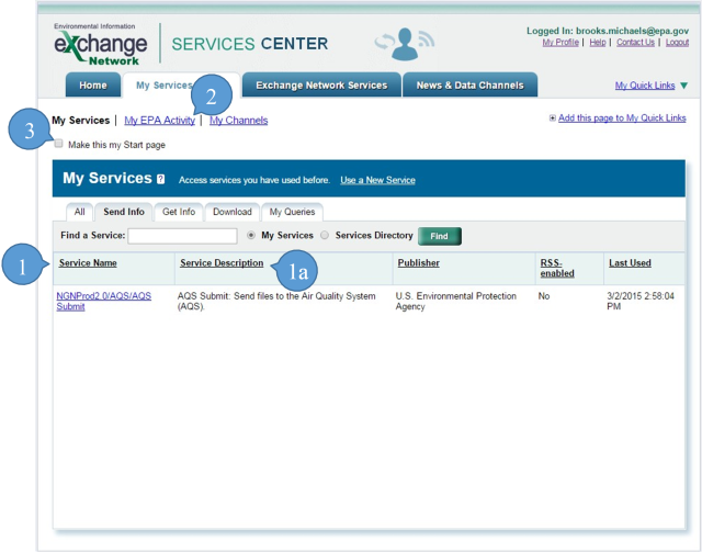 screen capture of the ENSC my services center page with certain spots highlighted on the page